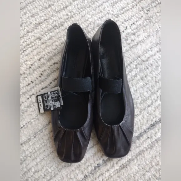 NWT Massimo Dutti Dark Brown Gathered Leather Ballet Flats EU 40 US Size 9