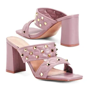 NWT Nicole Miller Quilted Studded Open Toe Block Heel Slide-on Sandals