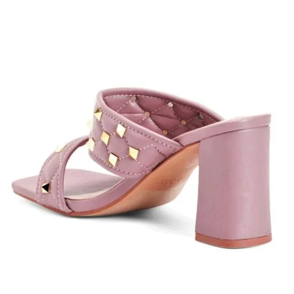 NWT Nicole Miller Quilted Studded Open Toe Block Heel Slide-on Sandals