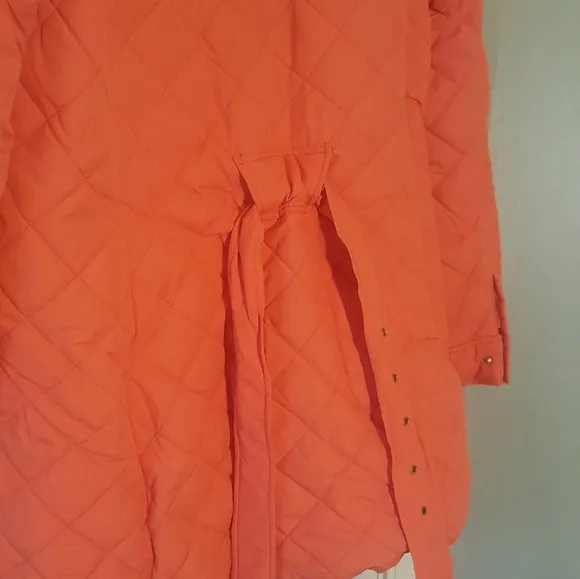 NWT Ralph Lauren Orange Coral Gold Quilted Belted Jacket Coat Size L