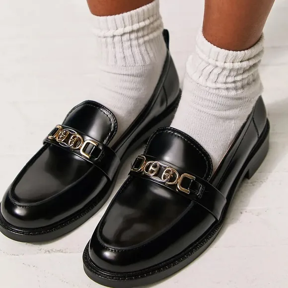 NWT Sam Edelman Black Christy Loafers with Gold and Silver Accent-Size 8