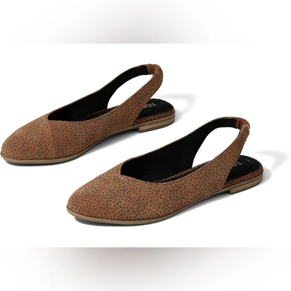 NWT TOMS Julie Slingback Flats Tan Mini Cheetah Printed Suede 10