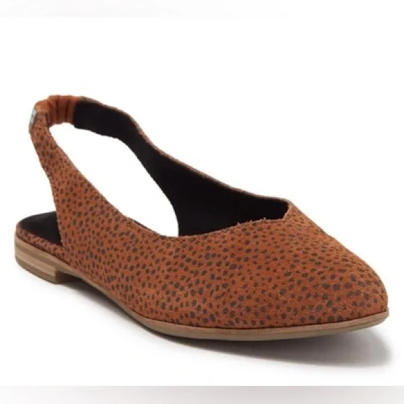 NWT TOMS Julie Slingback Flats Tan Mini Cheetah Printed Suede 10