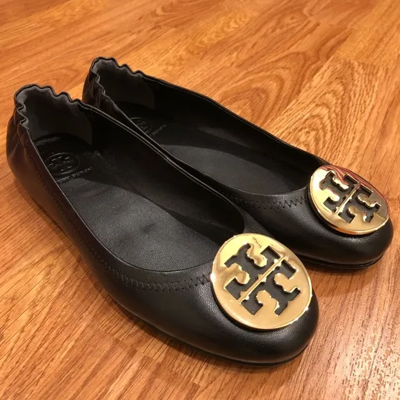 NWT Tory Burch Minnie Travel flats size 7 in black/gold