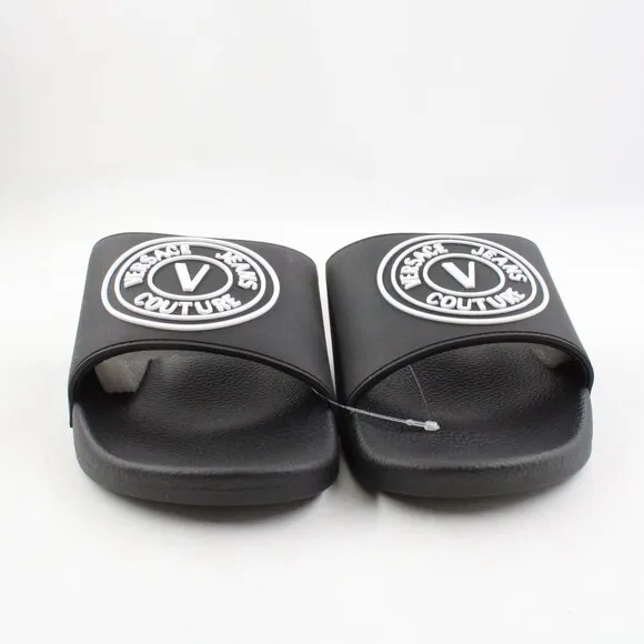 NWT Versace Jeans Couture Gummy V-Emblem Pool Slides in Black/White US Men's 10