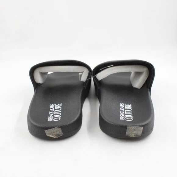 NWT Versace Jeans Couture Gummy V-Emblem Pool Slides in Black/White US Men's 10