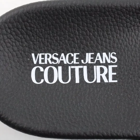 NWT Versace Jeans Couture Gummy V-Emblem Pool Slides in Black/White US Men's 10