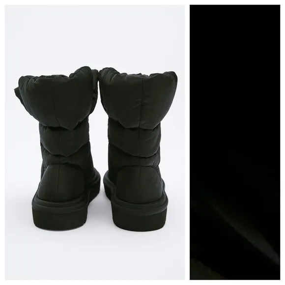 NWT. Zara Black Low Heel Nylon Quilted Ankle Boots. Size 6,5. .