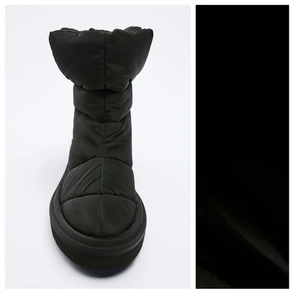 NWT. Zara Black Low Heel Nylon Quilted Ankle Boots. Size 6,5. .