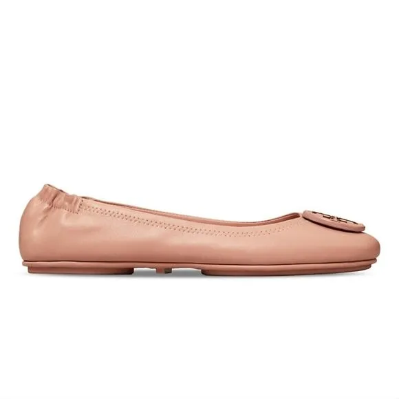 NWT$228 Tory Burch Minnie Travel Meadowsweet TT Logo Leather Ballet Flats 5.5