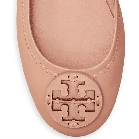 NWT$228 Tory Burch Minnie Travel Meadowsweet TT Logo Leather Ballet Flats 5.5