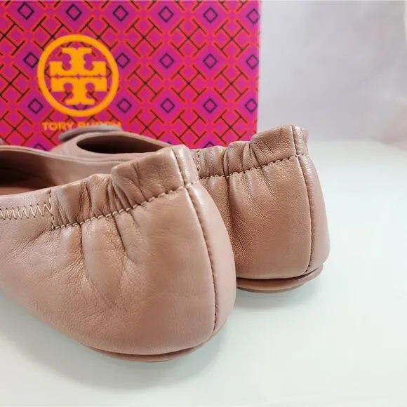 NWT$228 Tory Burch Minnie Travel Meadowsweet TT Logo Leather Ballet Flats 5.5