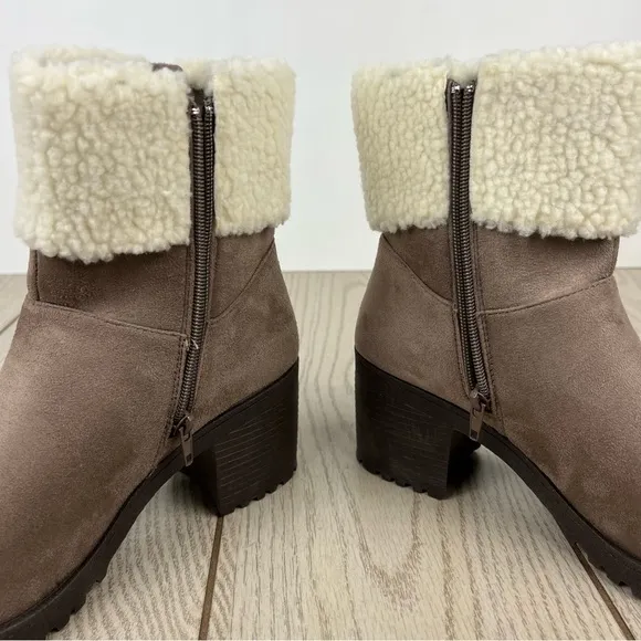 Olivia Miller Amy Women's Sherpa Cuff Ankle Boots 8.5 Sand (Tan/Taupe) $99