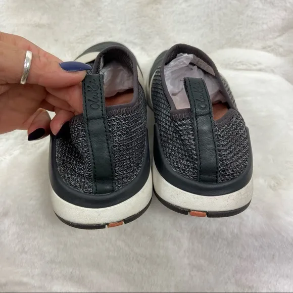 Oluakai Miki slip on sneakers. Size 7.5. Microfiber &amp; leather gray &amp; black