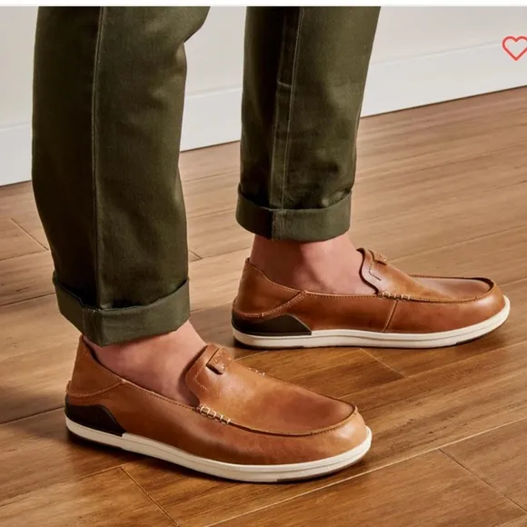 Olukai “Kakaha” 9M premium full grain Leather men’s slip on loafers w/drop heel