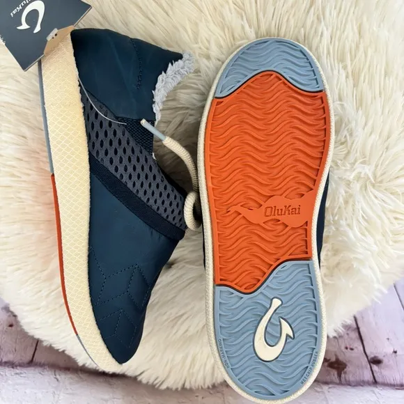 OLUKAI Mahiki Navy Sherpa-Trimmed Slipper Sneaker--7