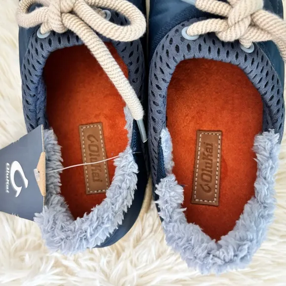 OLUKAI Mahiki Navy Sherpa-Trimmed Slipper Sneaker--7