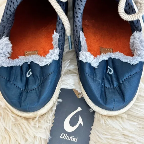 OLUKAI Mahiki Navy Sherpa-Trimmed Slipper Sneaker--7
