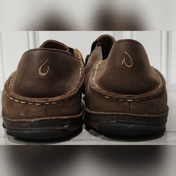 Olukai Moloa dark wood brown leather loafers men's size 12