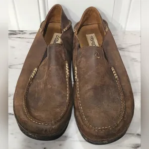 Olukai Moloa dark wood brown leather loafers men's size 12