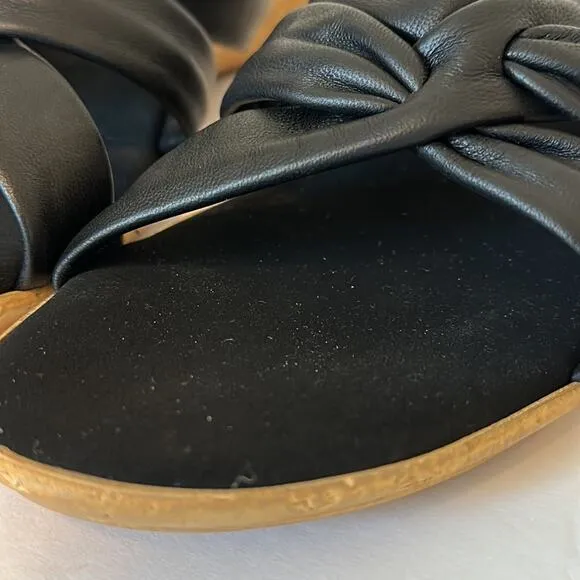Onex Sail Black Slip On Sandals Leather Cork Wedge Size 11 Summer Chic Mules