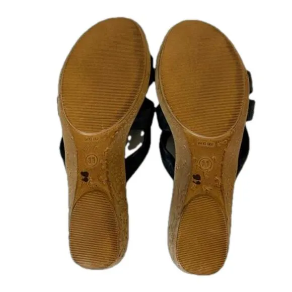 Onex Sail Black Slip On Sandals Leather Cork Wedge Size 11 Summer Chic Mules