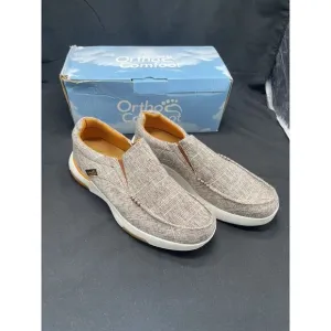 OrthoComfoot Slip On Loafers Mens Sz 9 NIB Brown Tan, White Soles