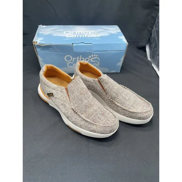 OrthoComfoot Slip On Loafers Mens Sz 9 NIB Brown Tan, White Soles