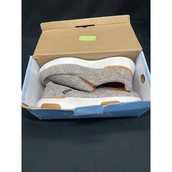 OrthoComfoot Slip On Loafers Mens Sz 9 NIB Brown Tan, White Soles