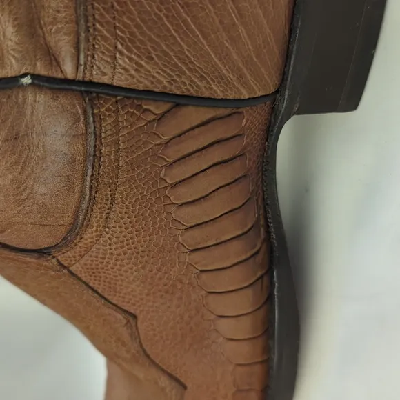 Ostrich Cowboy Boots Mens Pointed Toe Tan Quilted