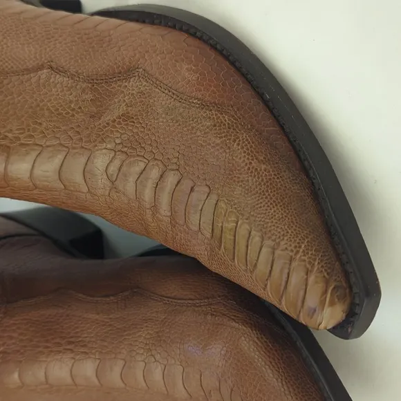 Ostrich Cowboy Boots Mens Pointed Toe Tan Quilted