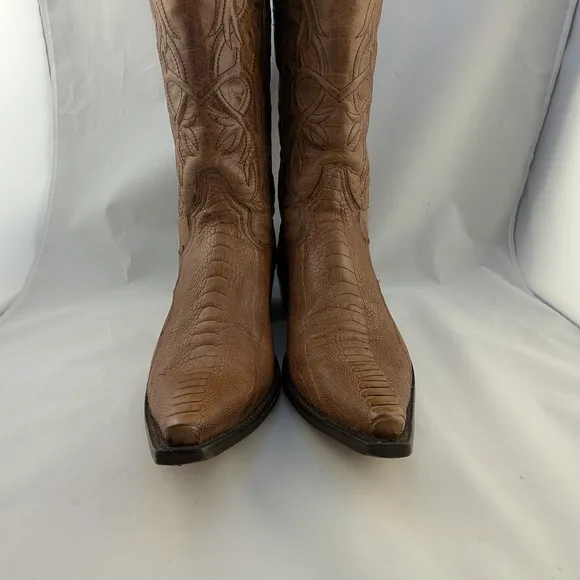 Ostrich Cowboy Boots Mens Pointed Toe Tan Quilted