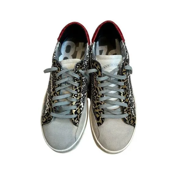 P448 John Snake-Print Low Top Lace-Up Sneakers Womens Gray Size 38