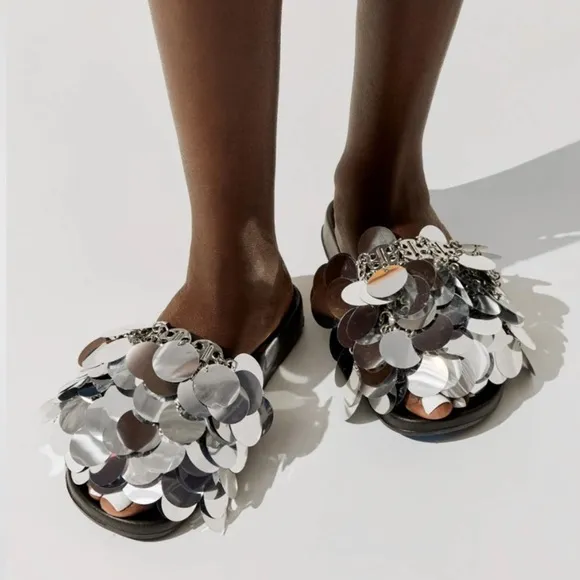 Paco Rabanne Silver Sparkle Sandals