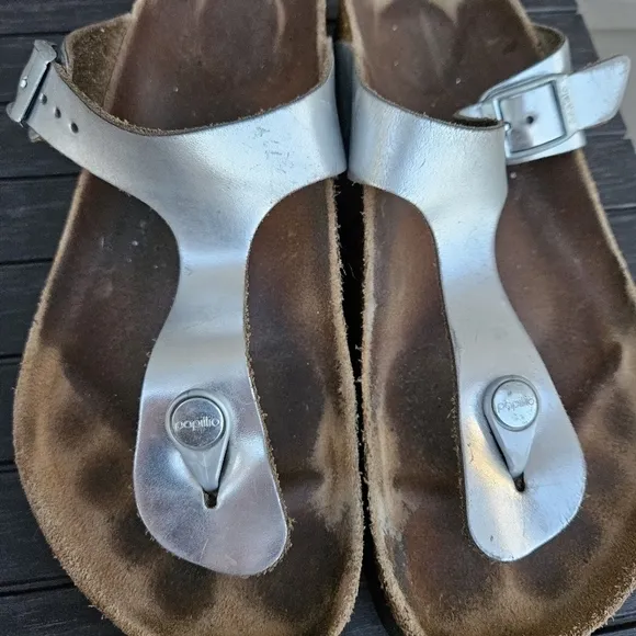 Papillio Birkenstock Gizeh Platform Sandal Chunky Silver Slides EU 40 Women's 9