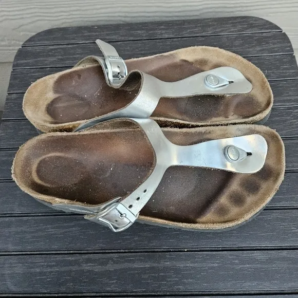 Papillio Birkenstock Gizeh Platform Sandal Chunky Silver Slides EU 40 Women's 9