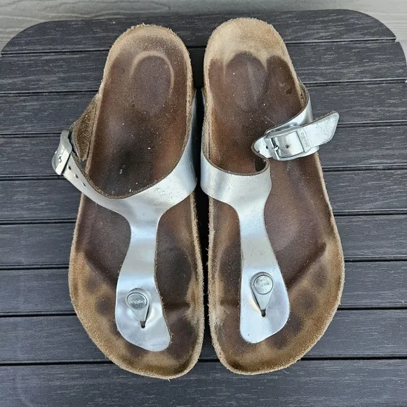 Papillio Birkenstock Gizeh Platform Sandal Chunky Silver Slides EU 40 Women's 9
