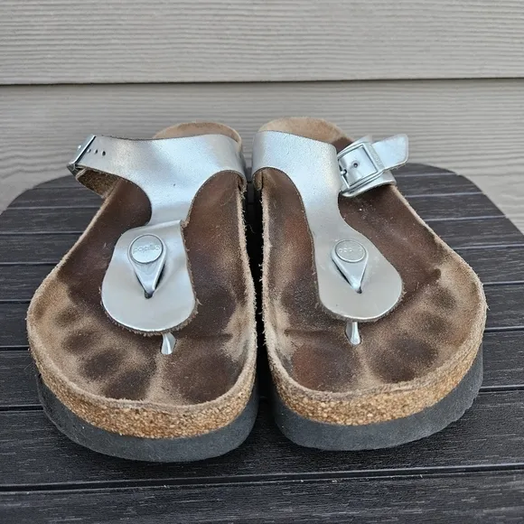 Papillio Birkenstock Gizeh Platform Sandal Chunky Silver Slides EU 40 Women's 9