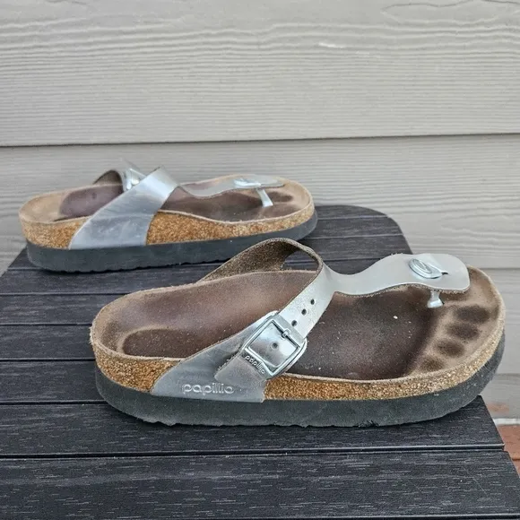 Papillio Birkenstock Gizeh Platform Sandal Chunky Silver Slides EU 40 Women's 9