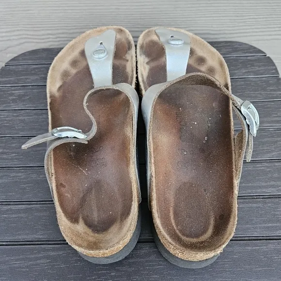 Papillio Birkenstock Gizeh Platform Sandal Chunky Silver Slides EU 40 Women's 9