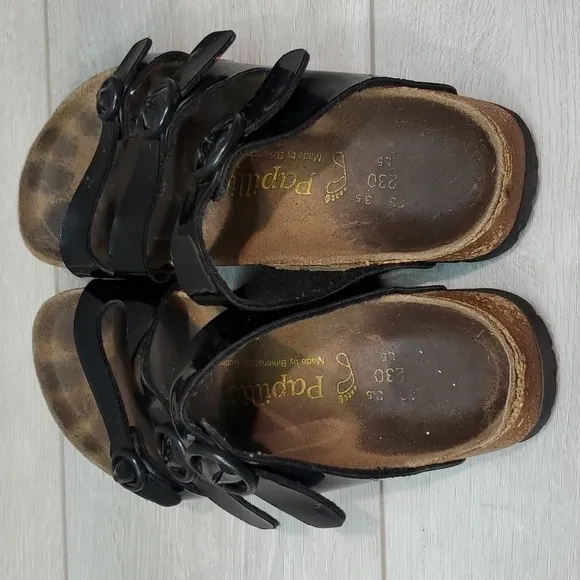 Papillio by Birkenstock Women 3 Strap Leather Sandals Flats Slide shoes sz 5