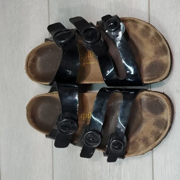 Papillio by Birkenstock Women 3 Strap Leather Sandals Flats Slide shoes sz 5
