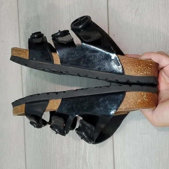 Papillio by Birkenstock Women 3 Strap Leather Sandals Flats Slide shoes sz 5