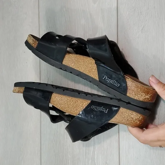 Papillio by Birkenstock Women 3 Strap Leather Sandals Flats Slide shoes sz 5