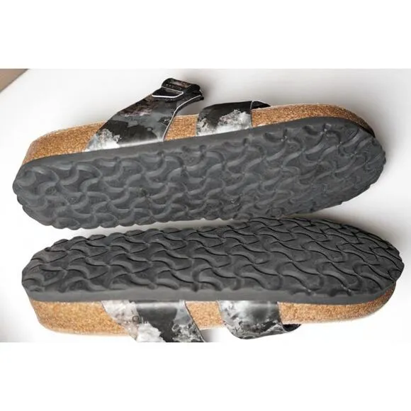 Papillio by Birkenstock Women’s Sandals Size 38 | Black Marble Strappy Cork Foot