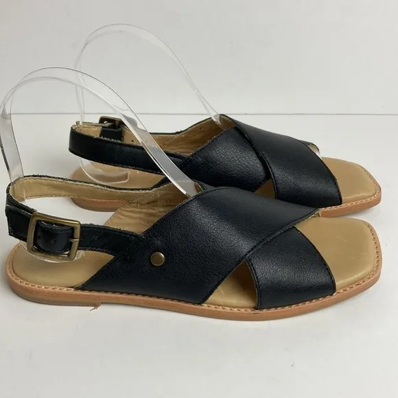 Patina (Size 36.5 / US 6.5) Black Leather Goods Ankle Strap Sandals Artisan