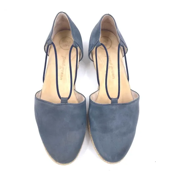 Paul Green Espadrille Flats Blue Gray Nubuck Leather Made in Austria UK5 US7.5