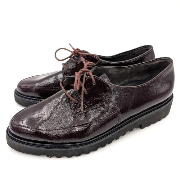 Paul Green Soho Oxford Loafers Shoes Womens Bordo Crinkled Patent Size US6 UK3.5