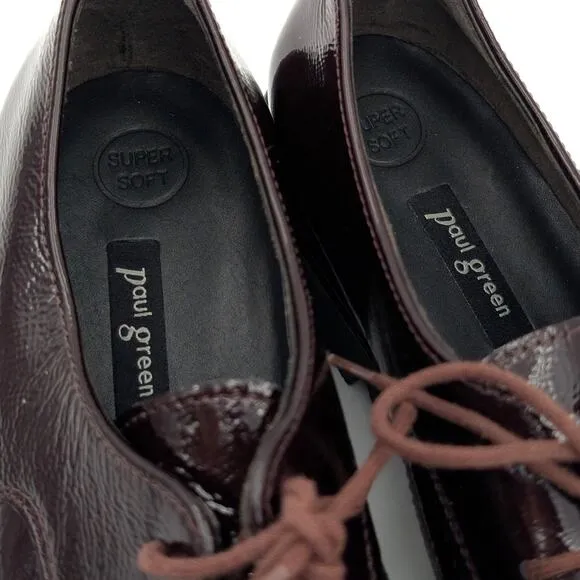 Paul Green Soho Oxford Loafers Shoes Womens Bordo Crinkled Patent Size US6 UK3.5