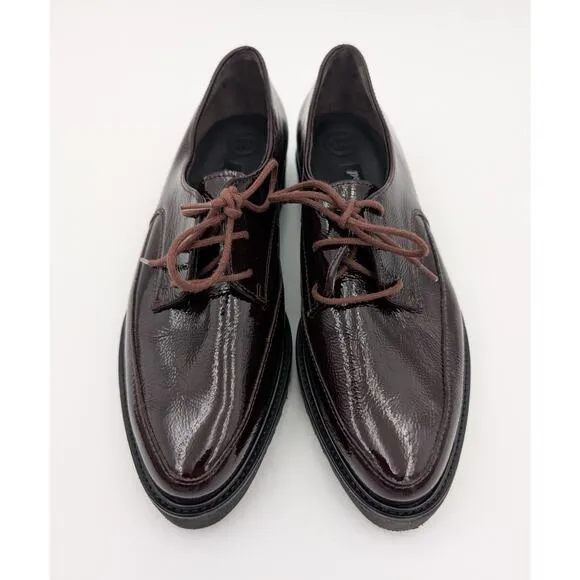 Paul Green Soho Oxford Loafers Shoes Womens Bordo Crinkled Patent Size US6 UK3.5